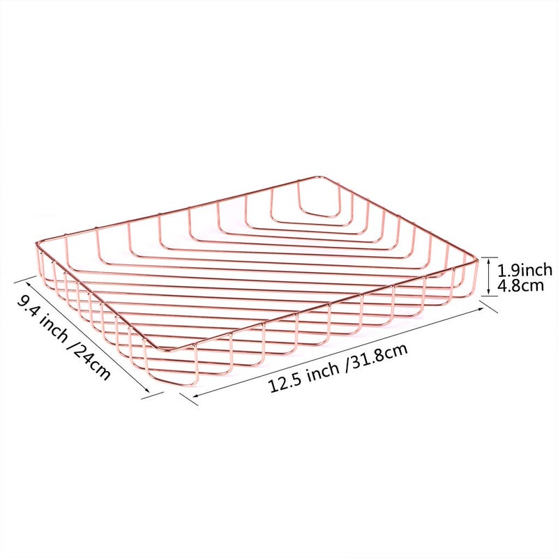 Fvstar Rose Gold File Organizer for Desk Letter Size Desk Paper Organizer Trays Large Capacity Metal File Organizer Paper Tray Wire Basket Bins for Office Desktop,12.5" x 9.4" x 1.9" - Image 5